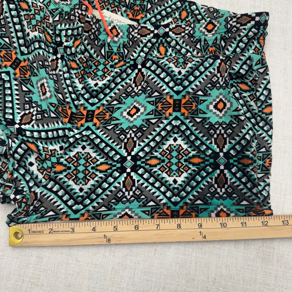 Kiss And Cry Womens Tribal Aztec Geometric Rayon‎ Shorts Teal Orange Size Large - Picture 12 of 13